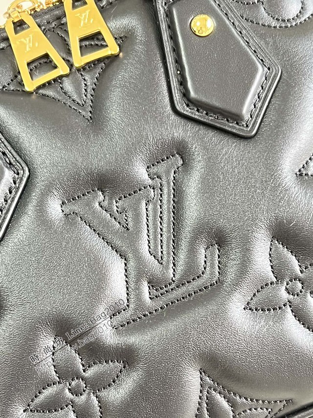 LV專櫃2023新款絎縫牛皮革刺繡Monogram圖案手提女包 M59793黑 路易威登Alma BB手袋貝殼包 dn1202
